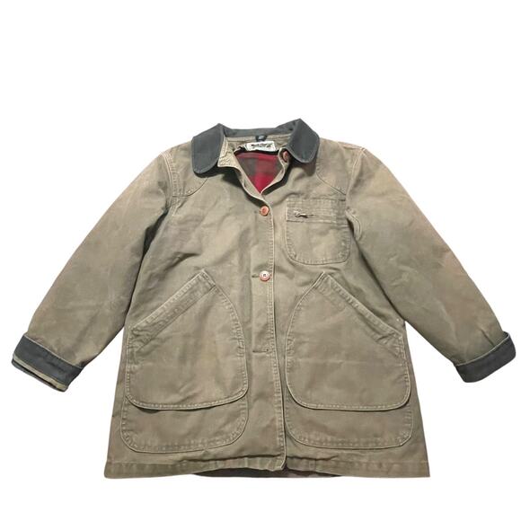 VTG LL Bean Jacket Mens Medium Brown Canvas Barn Work Chore Coat Plaid Lined USA - Picture 2 of 11